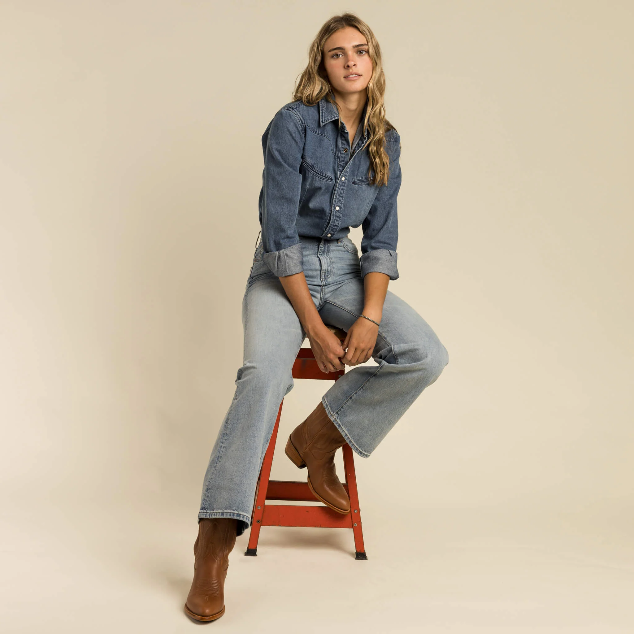 Women's Hondo Pearl Snap Denim Shirt - Image 7